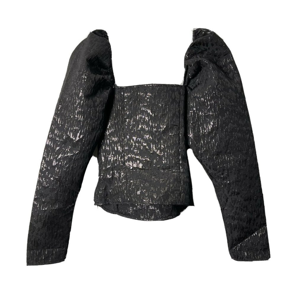 H&M new small black puff long sleeve square neck shirt with tags corset